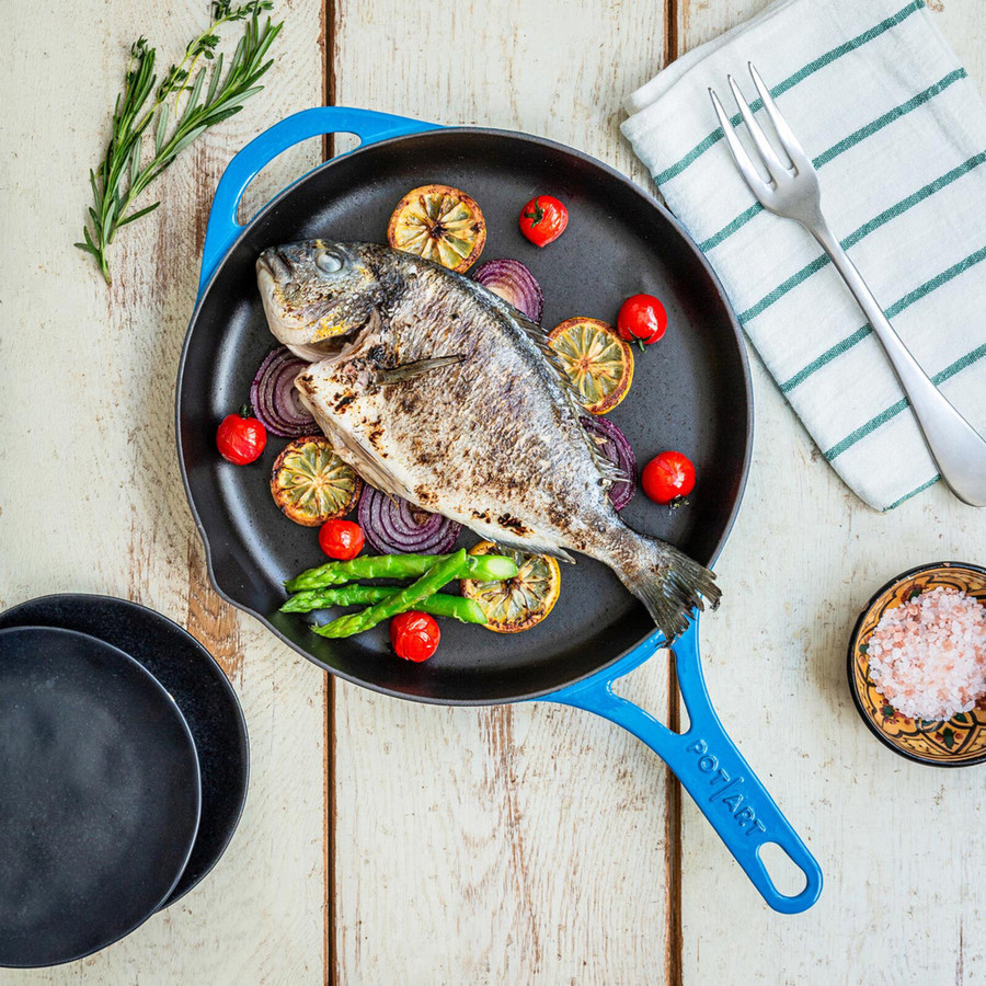 Pot Art Cast Iron Induction Frying Pan, 28cm, Blue KARACA UK