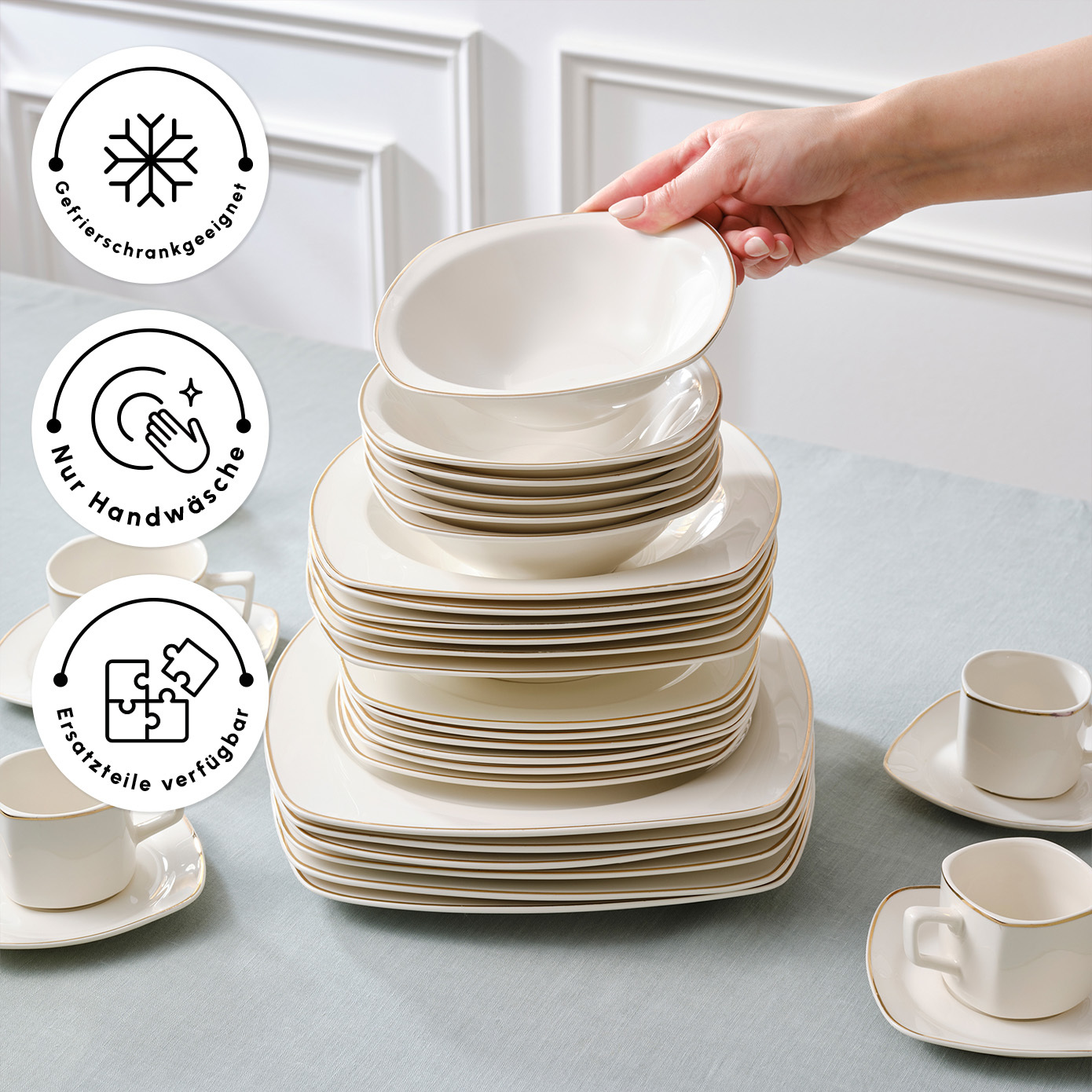 Karaca Timeless Gold Square Geschirr-Set für 12 Personen, 84  