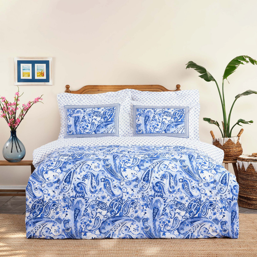 Karaca Home Bellance 100 Cotton Duvet Set Double Blue KARACA Romania