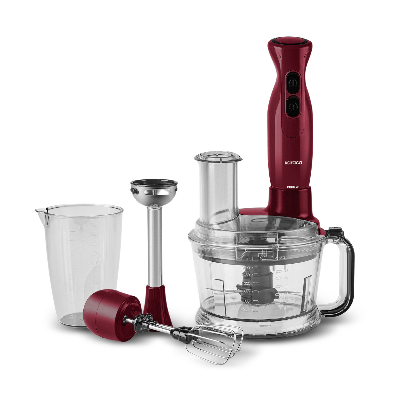 Karaca Pro-Multimax 6 in 1 Mehrzweck-Küchenmaschine, Rot, 2000W 