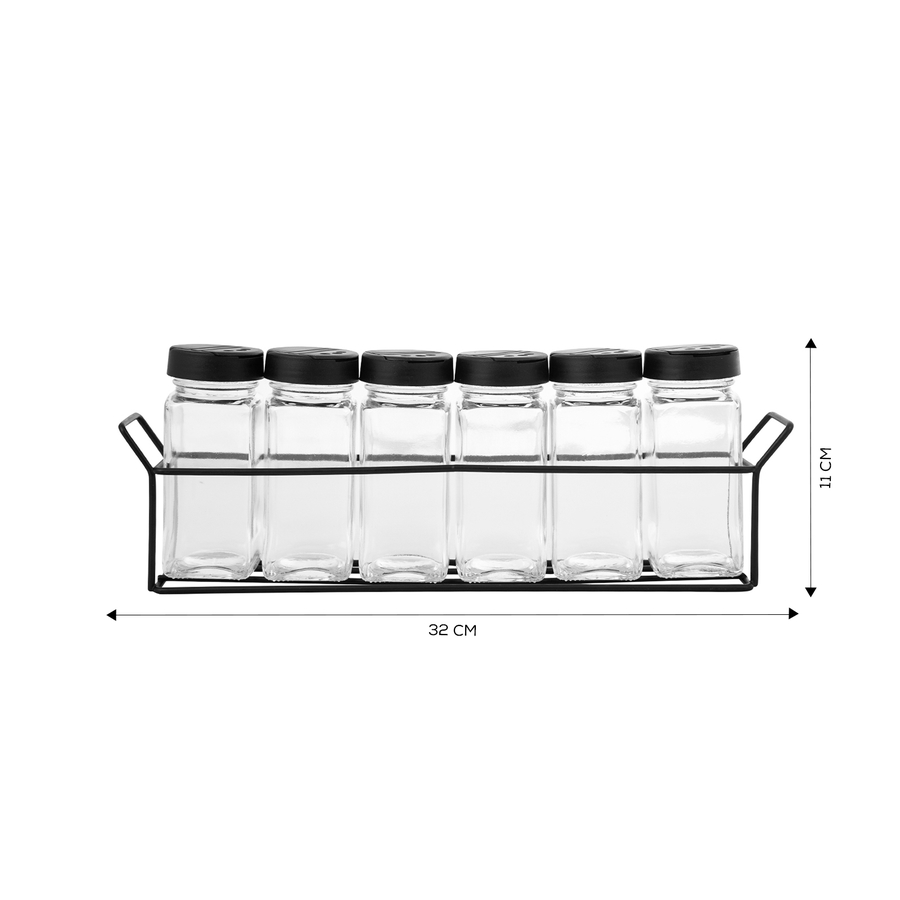 Karaca Line 6 Piece Glass Spice Rack Set and Stand, 120ml, Transparent
