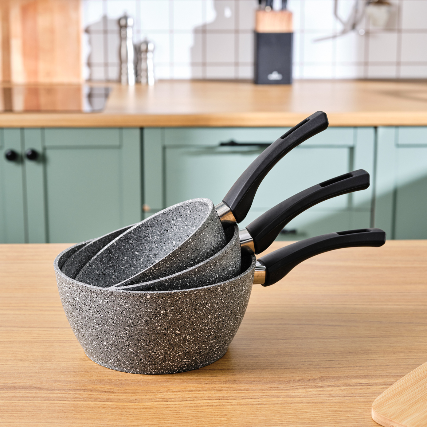 Karaca Gris Biogranite 3-Piece Induction Sauce Pan Set, Grey  