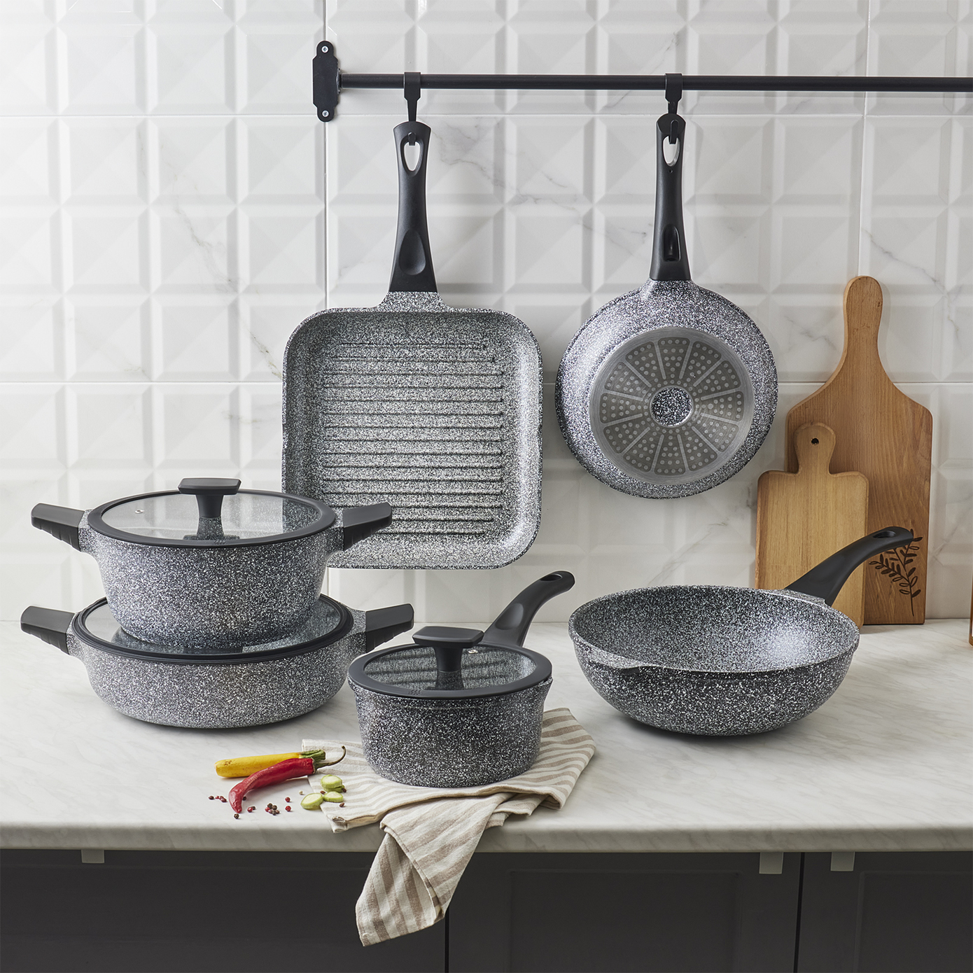 Karaca Serra Biogranite Induction Griddle Pan, 28cm, Grey - KARACA UK
