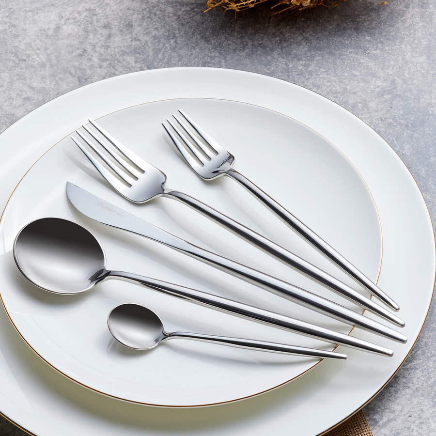 Karaca Jupiter Stainless Steel Cutlery Set for 12, 60 Piece, Platinum