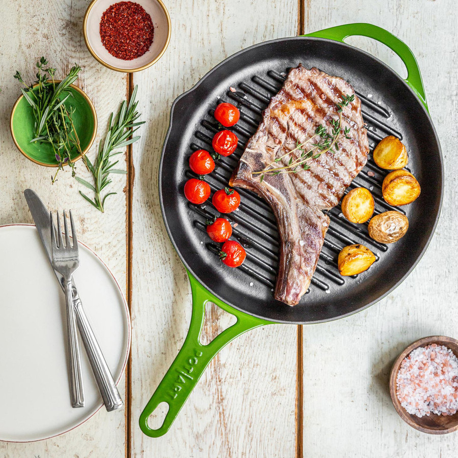 Pot Art Cast Iron Induction Griddle Pan, 28cm, Green KARACA UK